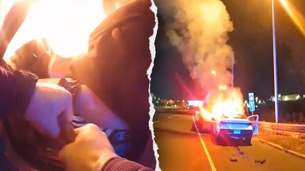 Heroic Officer Rescues Unconscious Driver from Fiery Crash