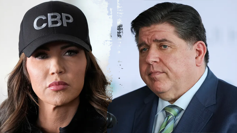 Protesters Gather at Pritzker Mansion During Noem Press Conference