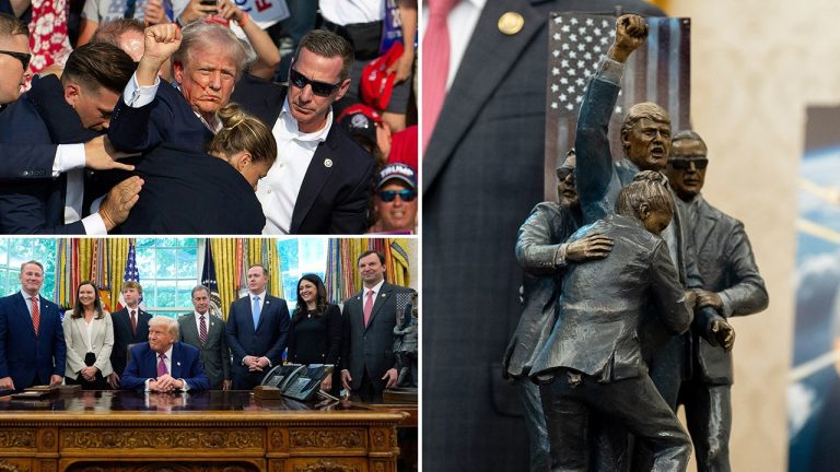Sculpture Representing Trump Assassination Attempt Unveiled in Oval Office