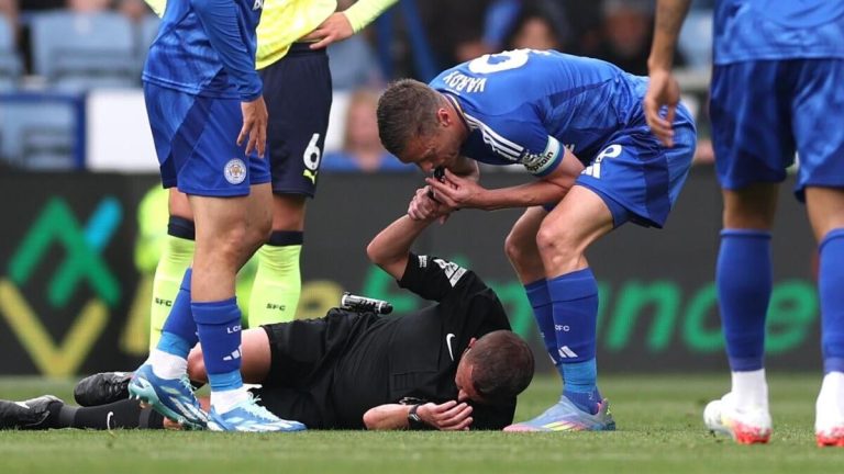 Vardy Interrupts Premier League Match for Injured Referee's Assistance
