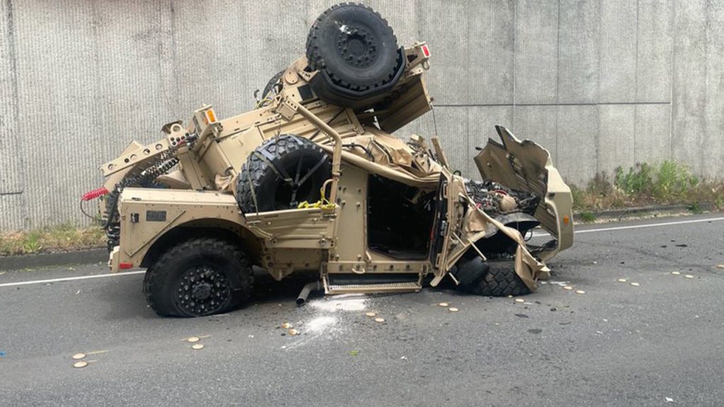 Humvee Falls Nearly 30 Feet from Highway, Injuries Reported