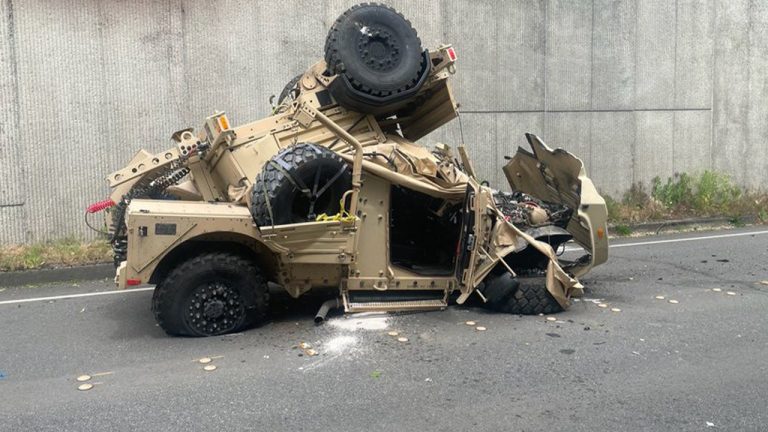 Humvee Falls Nearly 30 Feet from Highway, Injuries Reported