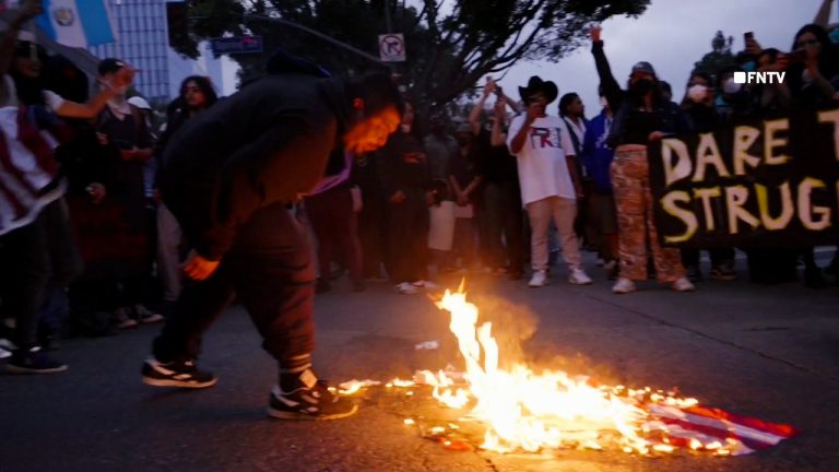 Protesters Burn American Flags at Anti-Trump Demonstrations in Los Angeles