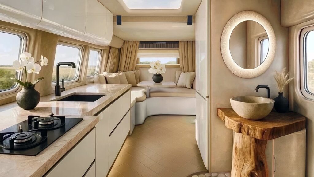 Luxury Camper Van Features Full Kitchen and Bathroom for Apartment-Style Living