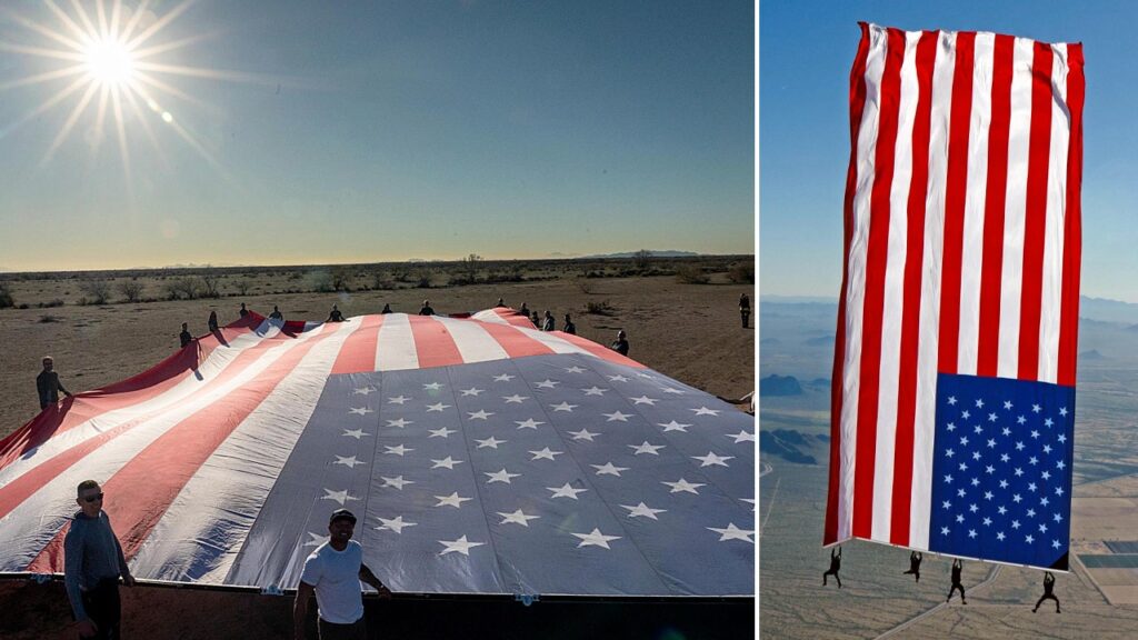 US Skydivers Set Record for Largest Flag Display during Freefall Jump US Skydivers Set Record for Largest Flag Display during Freefall Jump