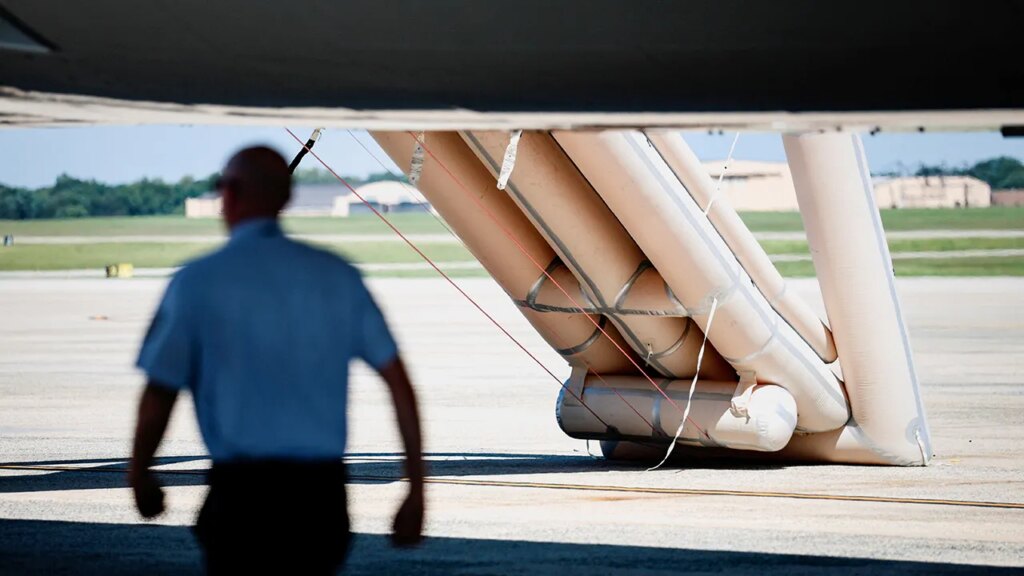 Trump Describes Air Force One Emergency Slide Incident as Safety Check at JBA Trump Describes Air Force One Emergency Slide Incident as Safety Check at JBA