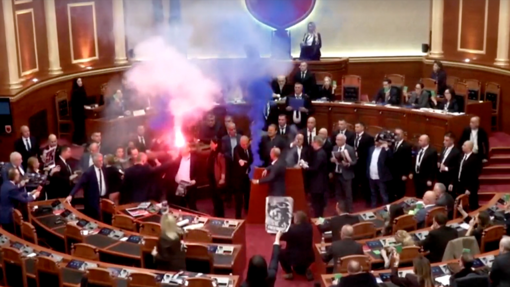 Albanian Parliament Disrupted as Berisha Ignites Flares in Chamber Albanian Parliament Disrupted as Berisha Ignites Flares in Chamber